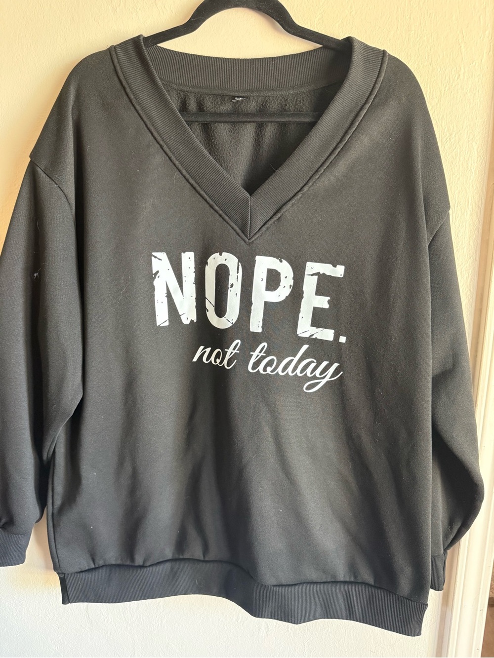 SHEIN Curve NOPE Not Today V-Neck Graphic Sweatshirt Black Plus Size 2X